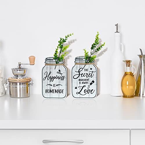 Bnesi Kitchen Wall Decor,Rustic Farmhouse Decorations,4 Pcs Mason Jar Wooden Rustic Kitchen Decor for Wall (beige)
