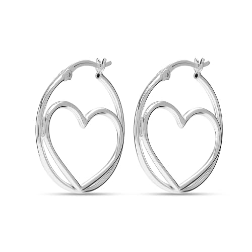LeCalla 925 Sterling Silver Hoop Earrings Jewelry Rose-Gold Plated Lightweight Italian Design Love Theme Asymmetric Heart Shape Hoops Earring for Women - 30mm