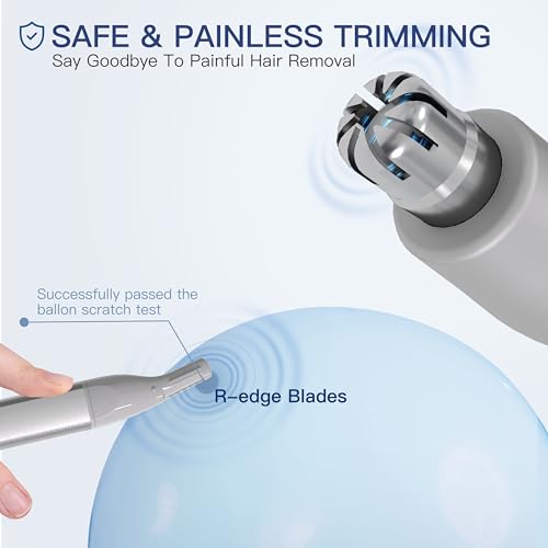 HEBECA Ear Nose Hair Trimmer, Rechargeable Facial Hair Removal Set for Women Men- Electric Eyebrow Trimmer, Waterproof 2in1 Face and Nose Trimmer Portable Silver