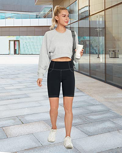 G4Free Biker Shorts for Women Yoga Jean Leggings Shorts 8 inch High Waist with Pockets for Athletic Workout (Black, S)