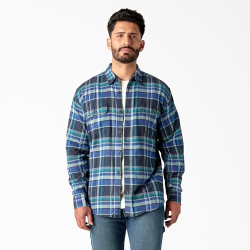 Dickies Men's Flex Long Sleeve Flannel Shirt Blue