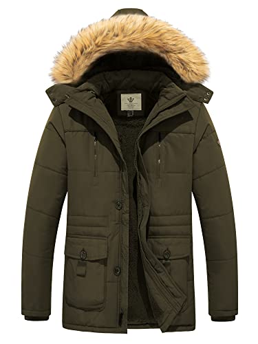 WenVen Men's Winter Coat Sherpa Lined Parka Jacket with Hood (Army Green, XL)