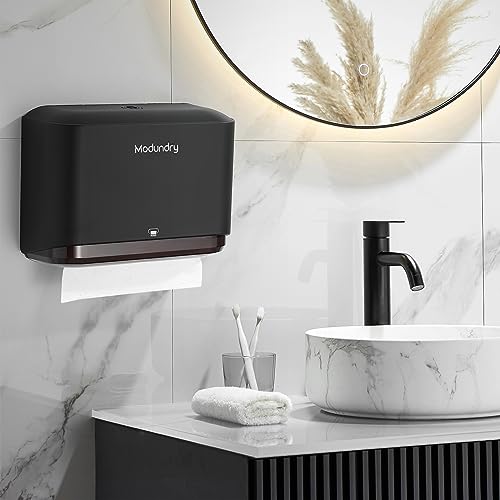 Modundry Wall Mount Paper Towel Dispensers,Commercial Multifold Tissue Dispenser with Smart Lock, Adhesive No Drilling or Screws Install,Hand Towel Holder for Bathroom,Restroom, Office, Home (Black)