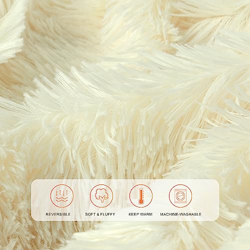 TOONOW Extra Soft Fuzzy Faux Fur Throw Blanket 50"x60", Reversible Lightweight Fluffy Cozy Plush Comfy Microfiber Fleece Decorative Shaggy Blanket for Couch Sofa Bed, Barlett Pear