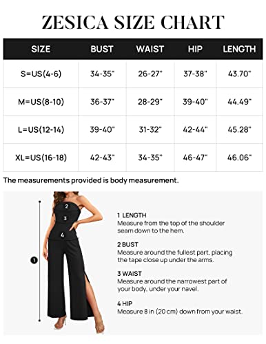 ZESICA Women's 2024 Strapless Jumpsuit Casual Off Shoulder High Waist Wide Leg Side Slit Long Romper Playsuits with Pockets,DarkGreen,Small