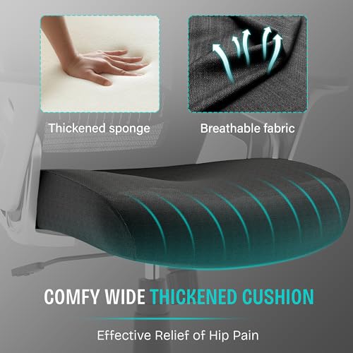 Ergonomic Office Desk Chair, Mesh Computer Gaming Chair with Adjustable Flip-Up Arms, Lumbar Support, Tilt Function, Comfy Wide Seat, Swivel Wheel, Sturdy Big and Tall Task Chairs for Adults Students