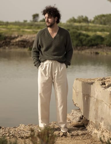 COOFANDY Mens Linen Loose Pant Lightweight Elastic Waist Trouser Yoga Beach Pant A- Sky Blue