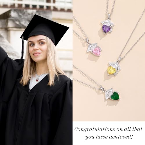 2024 Graduation Gifts Birthstone Neckalce for Women Graduation Cap Heart Pendant Necklace for Teen Girls August Birthstone Necklace Law School Graduation Gifts Girlfriend Daughter Birthday Jewelry