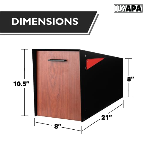 Ilyapa Modern Mailbox with Angle Design Post Mount - Metal Mailboxes for Outside - Black Exterior Heavy Duty Mail Box - Powder Coated Steel - All Weather Resistant