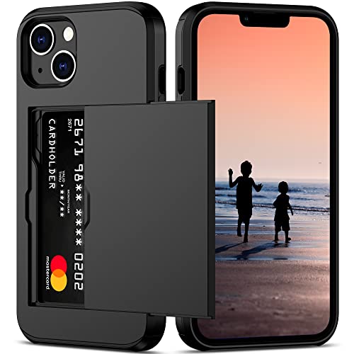 Nvollnoe for iPhone 14 Pro Max Case with Card Holder Heavy Duty Protective Dual Layer Shockproof Hidden Card Slot Slim Wallet Case for iPhone 14 Pro Max for Women&Men(Silver)