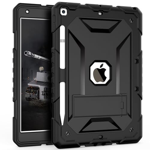 TIMISM Case for iPad 9th/8th/7th Generation(10.2 inch)-Complete Protection with Screen Protector, Adjustable Shoulder Strap, Kickstand and Pencil Holder, Heavy Duty Shockproof Protective Cover, Black