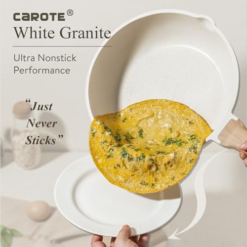 CAROTE Pots and Pans Set, Nonstick Cookware Set Non Stick Frying Pan Set, Granite Cookware Sets 8 Pcs,Pots and Pans Set (Granite, induction cookware)