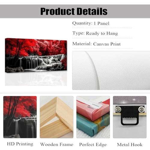 CCWACPP Large Landscape Canvas Wall Art Red Forest Black and White Waterfall Pictures Print Natural Scenery Living Room Decor Frame (Forest - 1, 12.00" x 24.00")