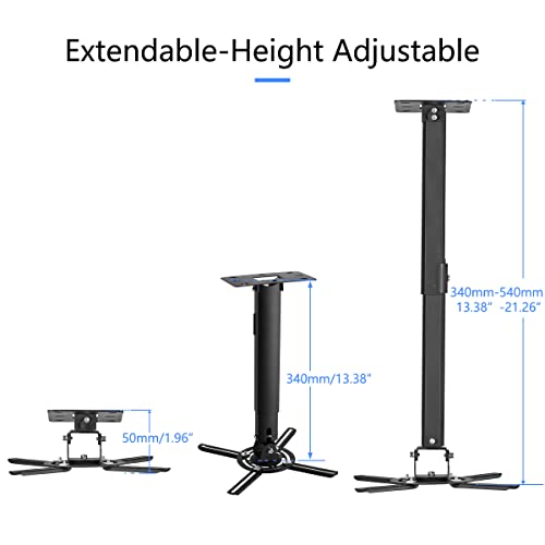 suptek Black Projector Ceiling Mount Bracket Fits Flat or Sloped Ceiling Height Adjustable with Extendable Length for LCD/DLP Projector Mount (PR05B)