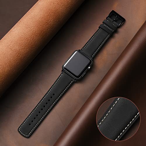 SUNFWR Leather Bands Compatible with Apple Watch Band 49mm 45mm 44mm 42mm for Men Women, Genuine Leather Replacement Strap for iWatch Ultra 2, Ultra, SE2, SE, Series 9 8 7 6 5 4 3 2 1 (Red