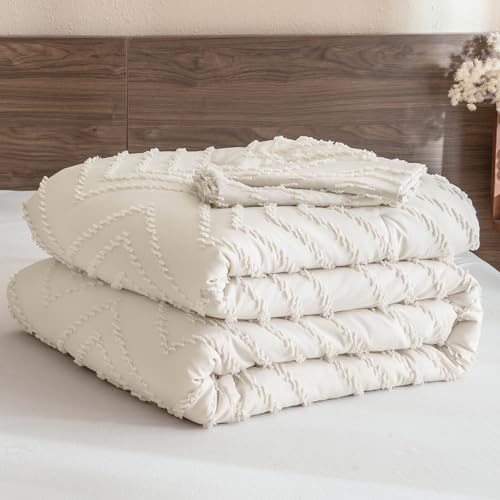 Andency Purple Comforter Set Queen Size, Boho Girls Women Lavender Soft Fluffy Warm Lightweight Bedding Comforter Sets for Queen Bed, 3 Pieces Chevron Tufted Aesthetic Microfiber Comforter Set