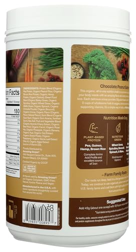 Amazing Grass Organic Plant Protein Blend: Vegan Protein Powder, New Protein Superfood Formula, All-In-One Nutrition Shake With Beet Root, Original, 18 Servings (Chocolate Peanut Butter)