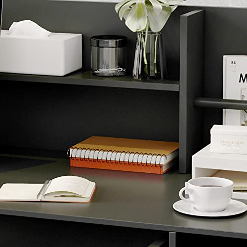 AIEGLE Reception Desk with Drawers & Storage Shelves, Table with Private Panels, for Salon Reception Room Checkout Office, Black (47.3" L x 18.3" W x 43.3" H)