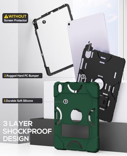 Cantis Case for iPad Air 11-inch M2 (2024), iPad Air 5th Generation (2022)/ iPad Air 4th Gen (2020) 10.9 Inch, Heavy Duty Shockproof Rugged Protective for iPad Air Case, Alpine Green+Black