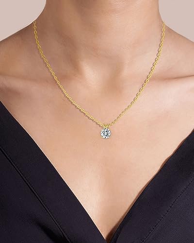 SecreTalk 1-5CT Moissanite Pendant Necklace for Women, 4-Prong 18K White Gold Plated Silver D Color Ideal Cut Diamond Necklace with Certificate of Authenticity (1CT, Gold Plated Silver)