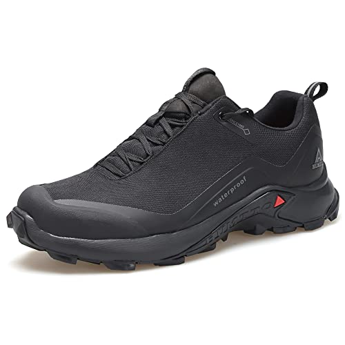 HUMTTO Men's All-Terrain Waterproof Hiking Shoes Lightweight Breathable Trekking Trails Shoes Anti Slip Outdoor Shoes 13 Light Grey