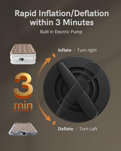 NatraCalm Twin Air Mattress with Built in Pump, Blow up Mattress in Fast Self-Inflation/Deflation, Foldable Inflatable Mattress for Camping & Home, Portable Waterproof Airbed, colchon inflable