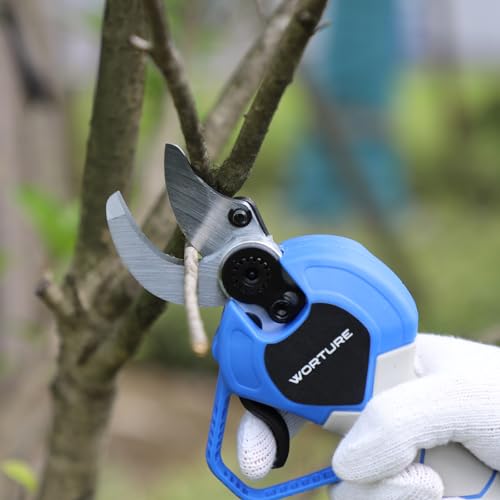 WORTURE Electric Pruning Shears, 1.2inch Cutting Diameter Professional Brushless Cordless Tree Pruner w/ 2Pack 2000mAh Batteries Replacement Carbon Steel Blade&Charger