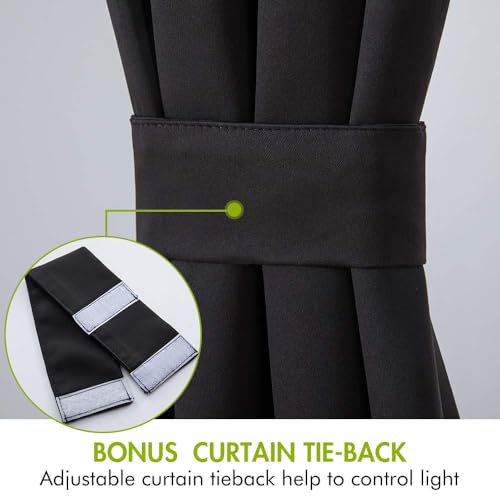 MIULEE Sidelight French Door Blackout Curtain Thermal Insulated Drapes Light Blocking Window Treatment Curtain for Narrow Glass Door Rod Pocket with Tieback 25 inch by 72 inch Black 1 Panel