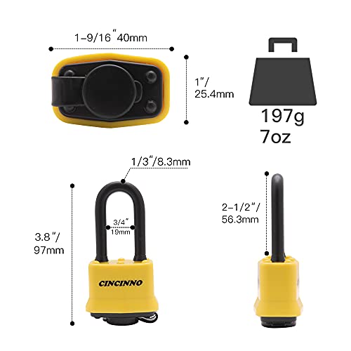 CINCINNO 4 Pack Heavy Duty Covered Laminated Steel Padlocks Keyed Alike, Weatherproof Padlocks with 1-9/16 in. Wide Body, Long Shackle for Gate, Shed, Storage Locker Lock