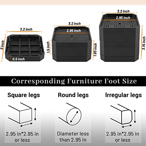 BTSD-home Bed Risers 1.5 or 3 inch Adjustable Furniture Heavy Duty for Couch Desk Sofa Table 4pack