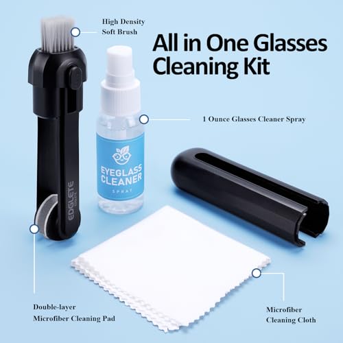 Glasses Cleaner Eyeglass Cleaning Kit- Eye Glass Cleaners Spray with Microfiber Lens Cleaner Cloth, Portable Glasses Cleaning Kit for Travel, 100% Safe Eyeglasses Cleaner Tool, No Streaks & Scratch, Black
