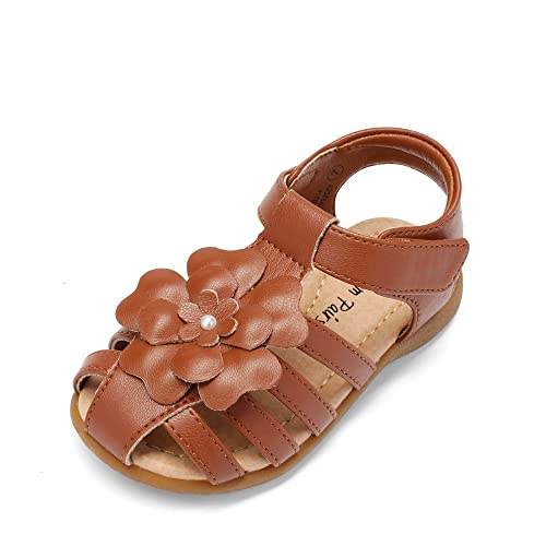 DREAM PAIRS Girls Closed-Toe Flower Summer Dress Sandals Shoes Toddler/Little Kid,Size 1 Little Kid,Milky/White,KSD214