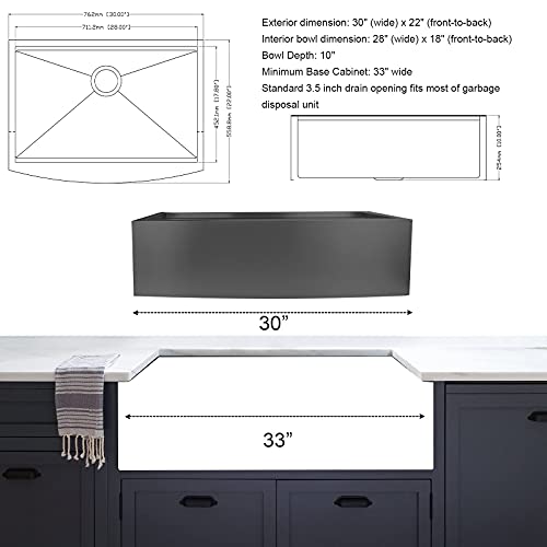 CELAENO 33 inch Farmhouse Kitchen Sink, Heavy Duty Single Bowl Apron Front Stainless Steel Workstation 18 Gauge, 9” Deep Handmade R10 Radius Farm Sink with Various Accessories
