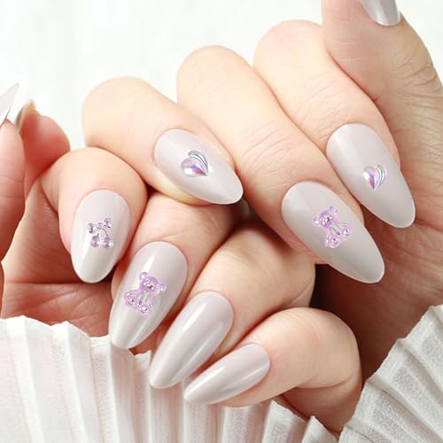 2 Boxes Variety Assorted White Nail Rhinestones Charms Acrylic White Heart Bow Animal Fruit Shapes 3D Cute Nail Charms for Manicure DIY Crafts Accessories