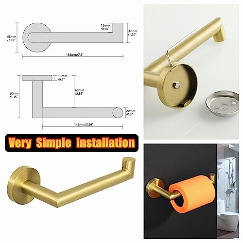 Alise Toilet Paper Holder,Bathroom Tissue Holder Wall Mount Toilet Paper Roll Holder Storage Dispenser,SUS304 Stainless Steel Paper Rack,Brushed Gold Finish GKN130-G