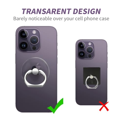 Jsoerpay Cell Phone Ring Holder, Transparent Ring Holder 360°Rotation Finger Ring Stand, Clear Cell Phone Kickstand Compatible with Most of Phones, Tablet and Case, (2Silver+1Black+1Rose Gold)