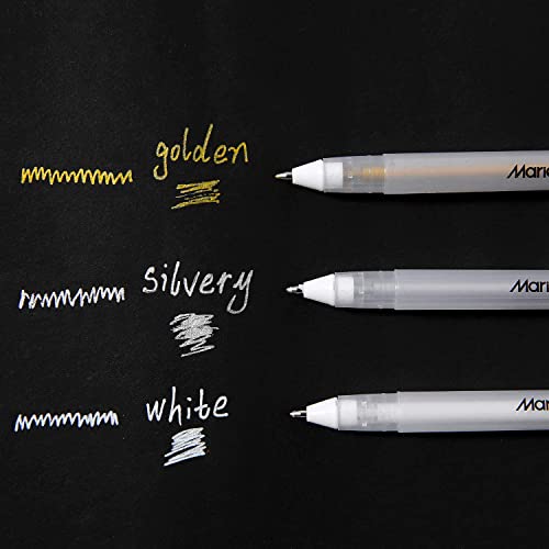 RVOGJP 3 Colors Gel Pen Set - White, Gold and Silver Gel Ink Pens for Black Paper Drawing, Sketching, Illustration, Card Making, Bullet Journaling, Pack of 3