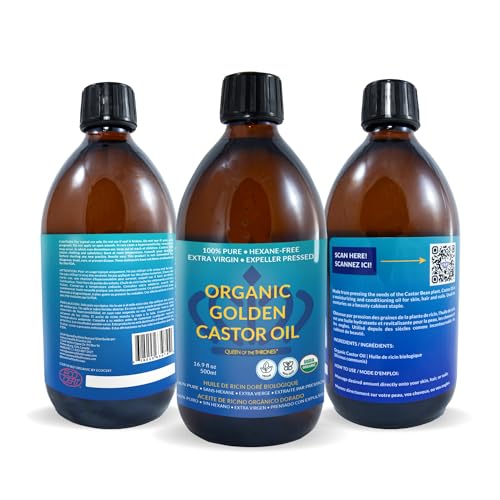 QUEEN OF THE THRONES Organic Golden Castor Oil - 500mL (16.9oz) | 100% Pure & Expeller-Pressed for Hair, Skin & Digestion | Hexane Free | USDA Certified