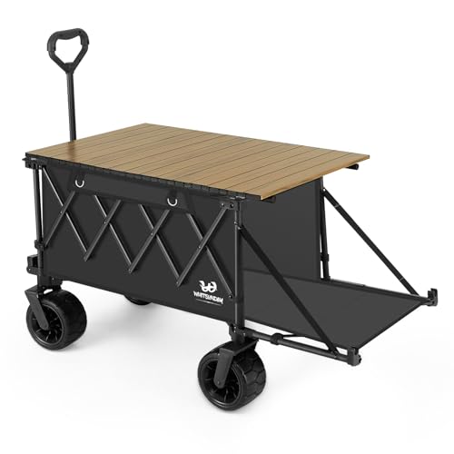 Whitsunday Collapsible Folding Wagon Heavy Duty Utility Beach Wagons with Opened Tailgate and All-Terrain Wheels for Camping,Garden,Sports Beige