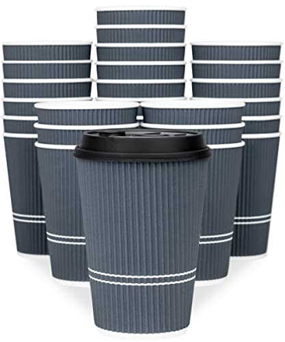 Glowcoast Disposable Coffee Cups With Lids - 12 oz To Go Coffee Cup With Lid (80 Set). Durable Togo Travel Paper Hot Cups Insulated For Hot and Cold Beverage Drinks, No Sleeves Needed (Dusk Grey)