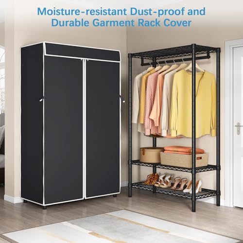 VIPEK V1S 3 Tiers Garment Rack With Cover - Clothing Rack for Hanging Clothes, Freestanding Wardrobe Closet for Small Spaces, Heavy Duty, Black With Black Oxford Fabric Cover