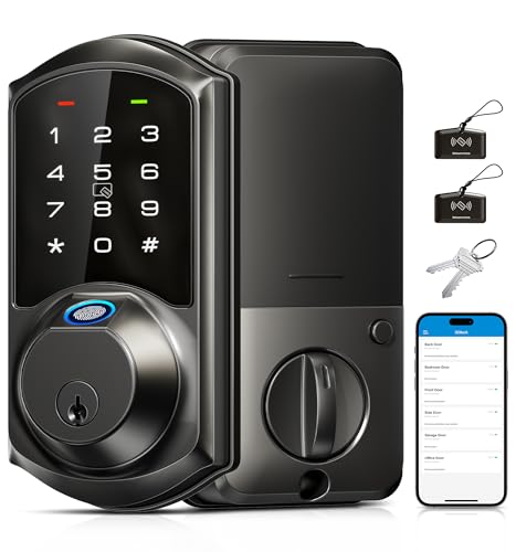 Veise Fingerprint Smart Lock for Front Door, 7-in-1 Keyless Entry Deadbolt with App Control, Electronic Digital Locks with Touchscreen Keypad, Auto Lock, Easy Install, Waterproof, Matte Black