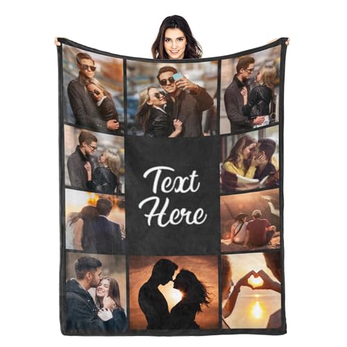 inkArts Custom Blanket with Photos Text Personalized Blanket Thows with Picture Customizable Blanket Photo Blankets Customize Valentines Day Gifts for Mom Dad Couple Girlfriend Boyfriend Wife Husband