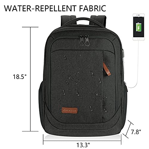 KROSER Laptop Backpack Large Fits up to 17.3 Inch Laptop with USB Charging Port Water-Repellent Casual Computer Daypack for Travel/Business/College/Women/Men-Charcoal Black