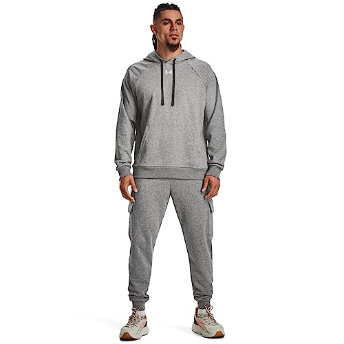 Under Armour Men's Rival Fleece Hoodie, (025) Castlerock Light Heather / / White, Large