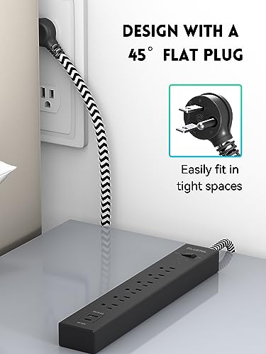 2 Pack Surge Protector Power Strip 6 FT, Extension Cord with 6 Outlets 2 USB Ports (PD 20W), Flat Plug Power Strip 980J, Overload Protection and Wall Mount for Home Dorm Room Essentials, Black