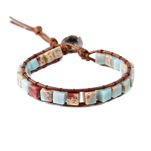 YGLINE Boho Handmade Wrap Leather Tube Crystal Stone Bracelet for Women
