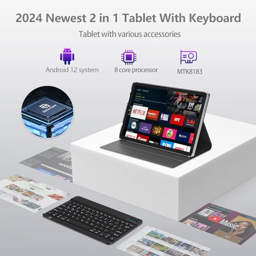 Android Tablet 2024 Newest Tablet 10 inch, Android 13 Tablet with Keyboard,128GB ROM 16GB RAM TF1TB Expand,Octa-Core Tablet with 5GWiFi,1080FHD,13MP+8MPCamera,Bluetooth5.0,GPS,Mouse,Case,Black