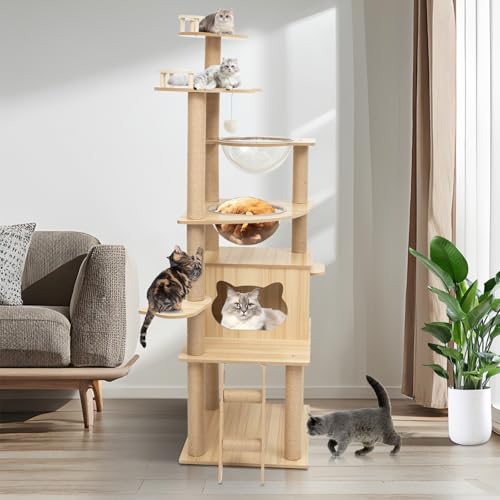 Cat Tree, Modern Cat Tree Tower for Indoor Cats - 67" Tall Premium Particle Board Condo with Hammock, Scratching Post and Toy for Large Cats ,Pet Home(Upgraded B12)