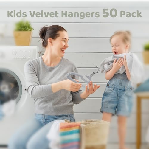 HOUSE DAY Premium Baby Velvet Hangers 20 Pack for Kids, Non Slip Baby Clothes Hangers for Closet, 11 Inch Children's Hanger Space Saving on Baby Organization, Gray